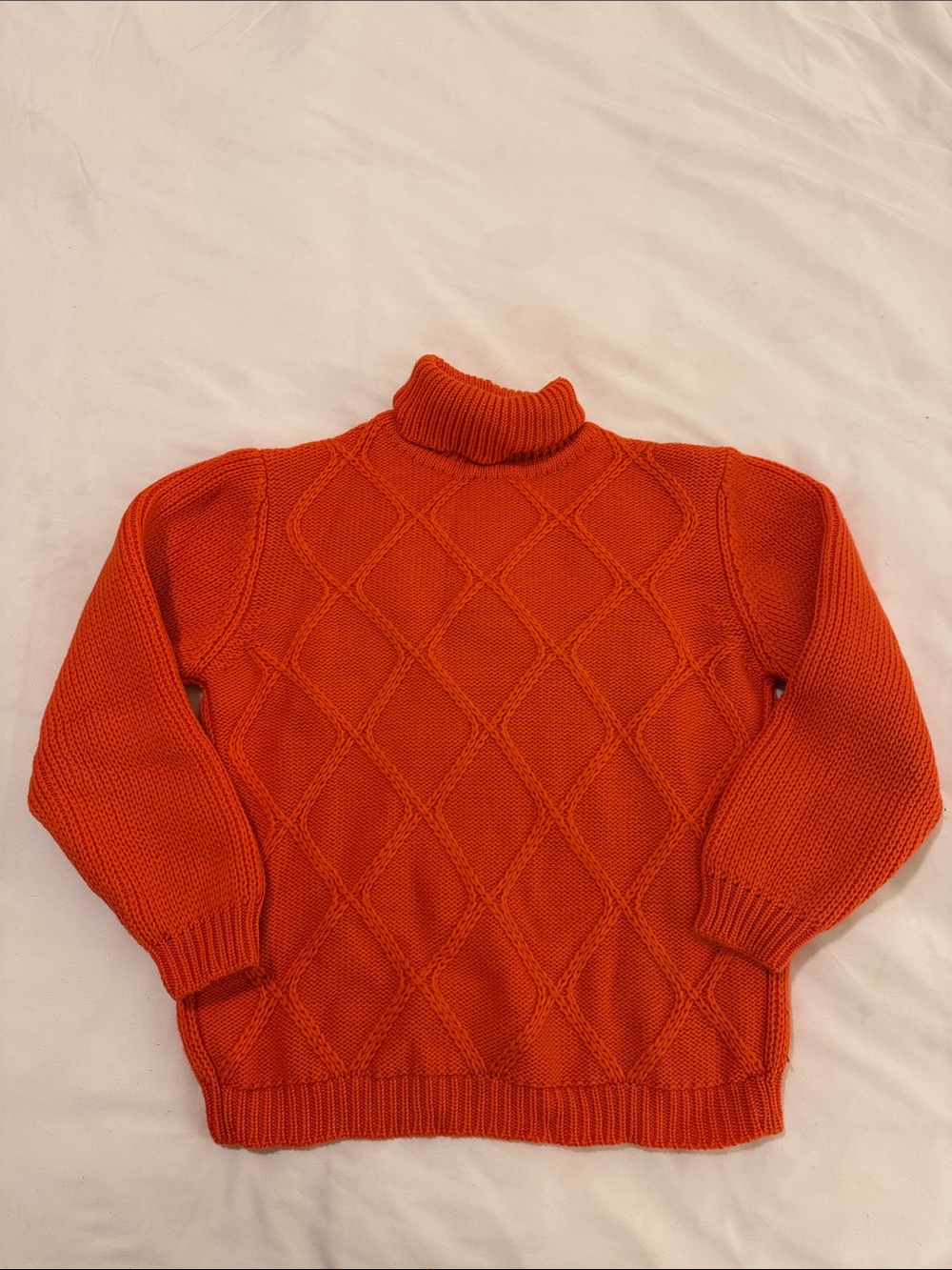 Classic Turtleneck Cable Knit Sweater - Orange